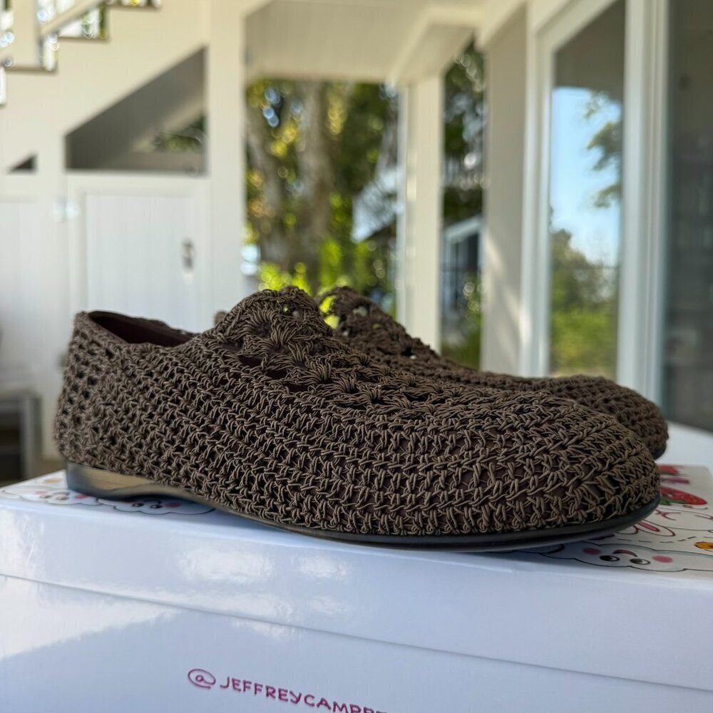 New Jeffrey Campbell Nantucket Knit Crochet Flats in Brown Green Womens 7.5